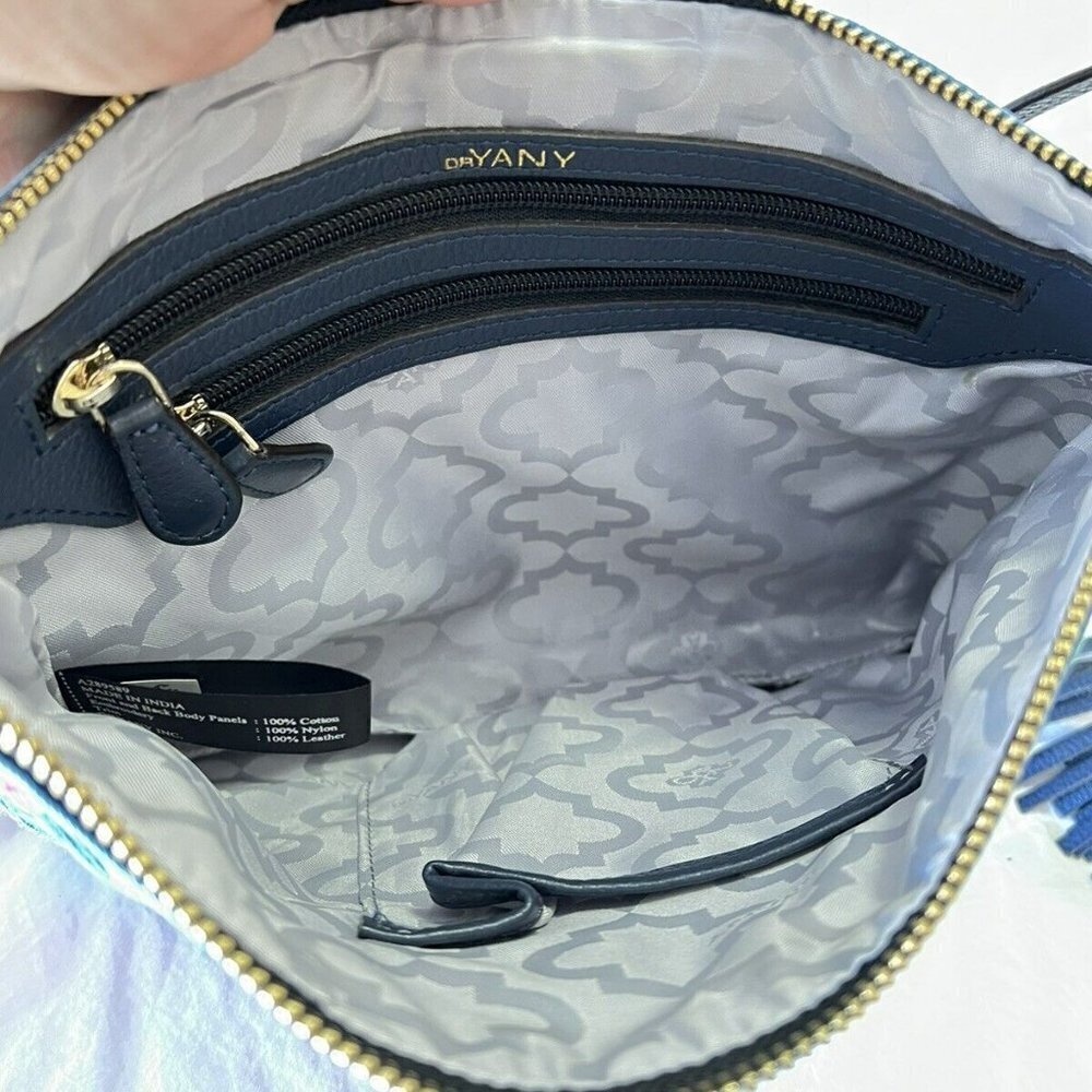 ORYANY Blue Print Grace Embroidered Mosaic Crossbody Purse~ Bohemian~ Tassels - Picture 4 of 7